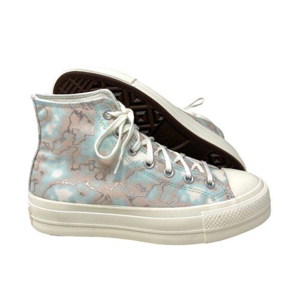 Converse CTAS Lift Shoes High Top Silver Blue Canvas Women Size Sneakers A02033C - Picture 3 of 9